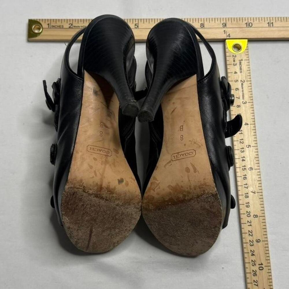 Coach Black Leather  Strapped  heels coach silver hardware size 8 Vintage Heels - Picture 7 of 8